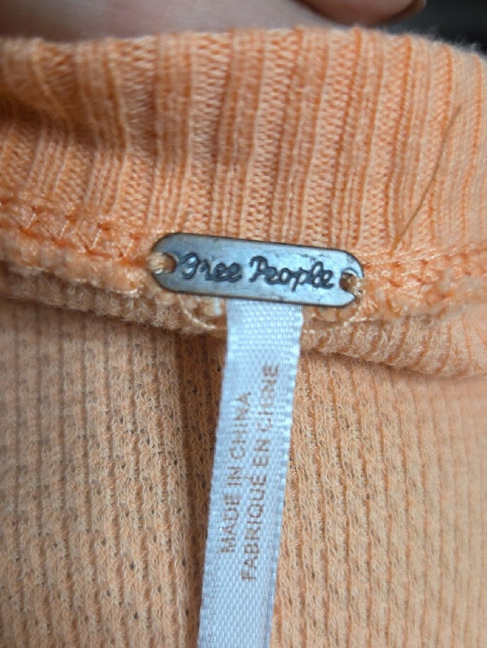 Free People Peach Crewneck Sweatshirt with Patterned Crochet Cuffs - Picture 8 of 8